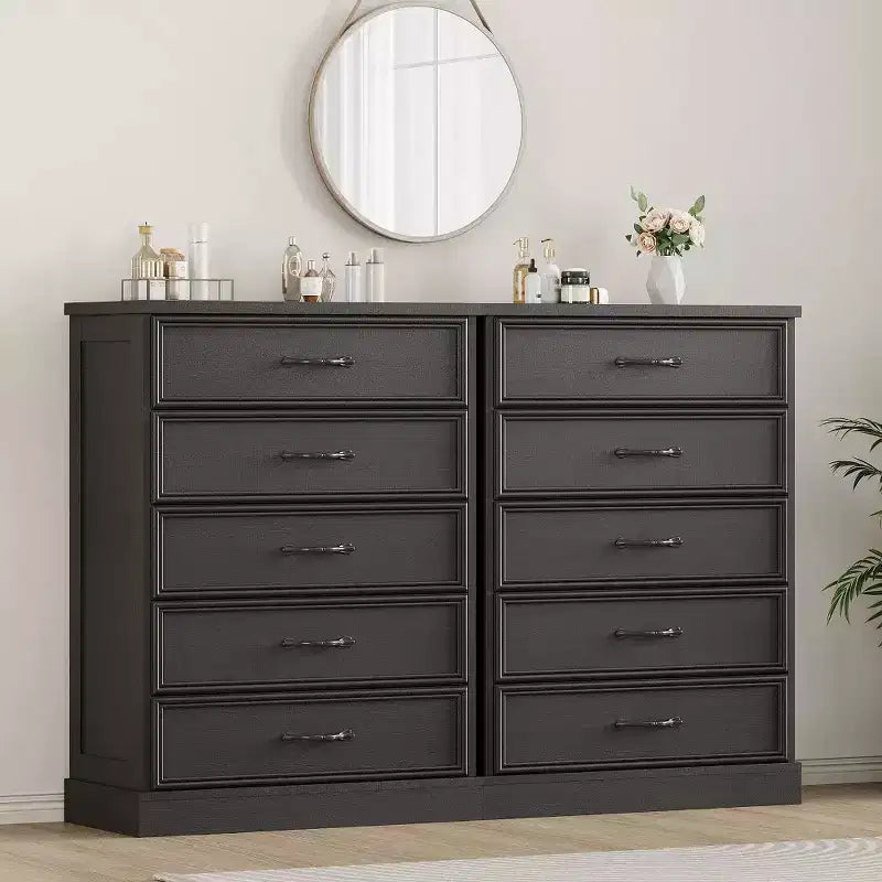 Commode de style ferme de 42,7 po à 5 tiroirs, commode de chevet à 5 tiroirs avec base robuste, armoire en bois pour chambre à coucher, salon, chambre d'enfant