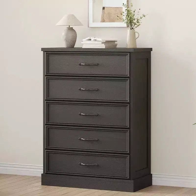 Commode de style ferme de 42,7 po à 5 tiroirs, commode de chevet à 5 tiroirs avec base robuste, armoire en bois pour chambre à coucher, salon, chambre d'enfant