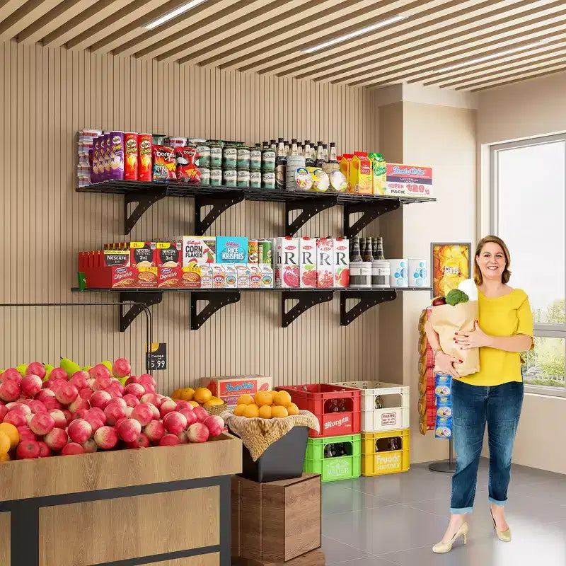 Lot de 2 étagères murales noires de 61 x 122 cm pour charges lourdes dans les garages et les supermarchés