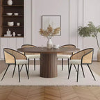 Chaises de salle à manger rembourrées (lot de 4), fauteuils de cuisine confortables en rotin avec assise en tissu bouclé doux et pieds en métal noir - Panipeachy
