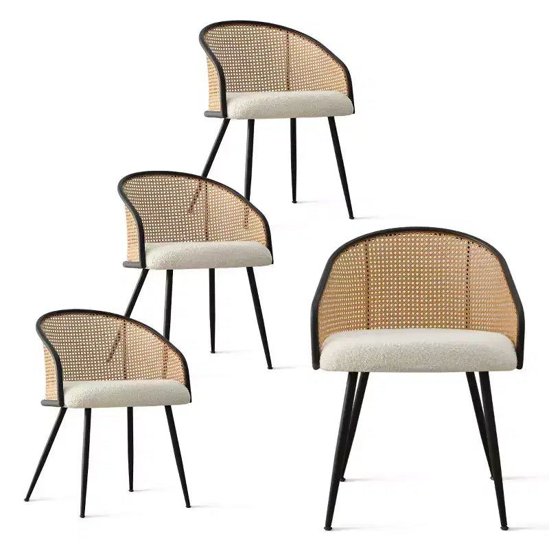 Chaises de salle à manger rembourrées (lot de 4), fauteuils de cuisine confortables en rotin avec assise en tissu bouclé doux et pieds en métal noir - Panipeachy