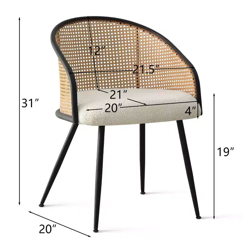 Chaises de salle à manger rembourrées (lot de 4), fauteuils de cuisine confortables en rotin avec assise en tissu bouclé doux et pieds en métal noir - Panipeachy