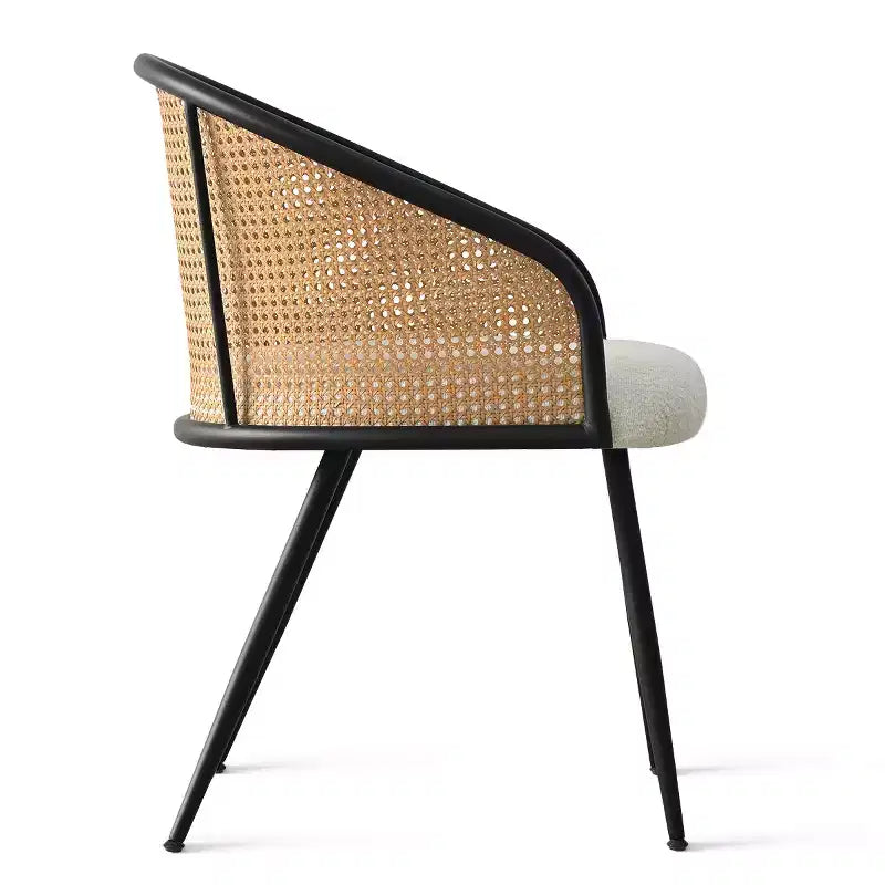 Chaises de salle à manger rembourrées (lot de 4), fauteuils de cuisine confortables en rotin avec assise en tissu bouclé doux et pieds en métal noir - Panipeachy