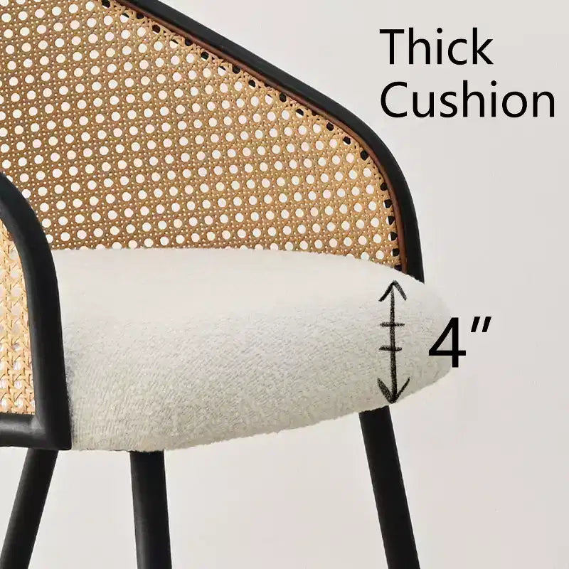Chaises de salle à manger rembourrées (lot de 4), fauteuils de cuisine confortables en rotin avec assise en tissu bouclé doux et pieds en métal noir - Panipeachy