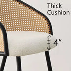Chaises de salle à manger rembourrées (lot de 4), fauteuils de cuisine confortables en rotin avec assise en tissu bouclé doux et pieds en métal noir - Panipeachy