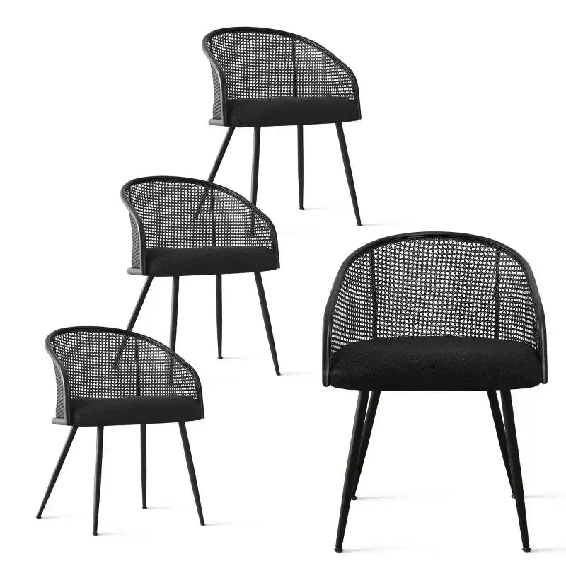 Chaises de salle à manger rembourrées (lot de 4), fauteuils de cuisine confortables en rotin avec assise en tissu bouclé doux et pieds en métal noir - Panipeachy