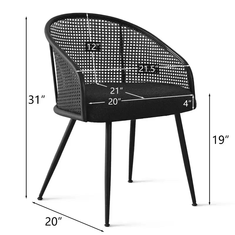 Chaises de salle à manger rembourrées (lot de 4), fauteuils de cuisine confortables en rotin avec assise en tissu bouclé doux et pieds en métal noir - Panipeachy