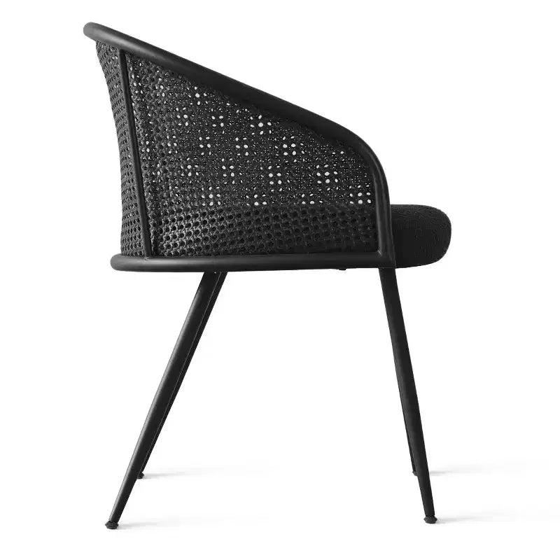 Chaises de salle à manger rembourrées (lot de 4), fauteuils de cuisine confortables en rotin avec assise en tissu bouclé doux et pieds en métal noir - Panipeachy
