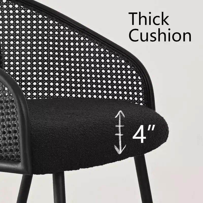 Chaises de salle à manger rembourrées (lot de 4), fauteuils de cuisine confortables en rotin avec assise en tissu bouclé doux et pieds en métal noir - Panipeachy