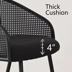 Chaises de salle à manger rembourrées (lot de 4), fauteuils de cuisine confortables en rotin avec assise en tissu bouclé doux et pieds en métal noir - Panipeachy