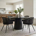 Upholstered Dining Chairs Set of 4, Comfortable Rattan Kitchen Armchair with Soft Boucl Fabric Seat & Black Metal Legs - Panipeachy