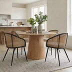 Chaises de salle à manger rembourrées (lot de 4), fauteuils de cuisine confortables en rotin avec assise en tissu bouclé doux et pieds en métal noir - Panipeachy