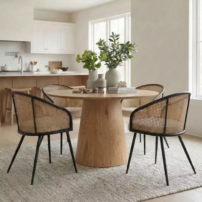 Chaises de salle à manger rembourrées (lot de 4), fauteuils de cuisine confortables en rotin avec assise en tissu bouclé doux et pieds en métal noir - Panipeachy