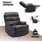 Fauteuil inclinable manuel extra-large en cuir véritable PU, adapté aux massages et aux compresses chaudes, avec 2 porte-gobelets et des poches, adapté aux adultes