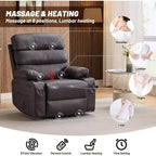 Fauteuil inclinable manuel extra-large en cuir véritable PU, adapté aux massages et aux compresses chaudes, avec 2 porte-gobelets et des poches, adapté aux adultes