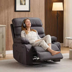 Fauteuil inclinable manuel extra-large en cuir véritable PU, adapté aux massages et aux compresses chaudes, avec 2 porte-gobelets et des poches, adapté aux adultes