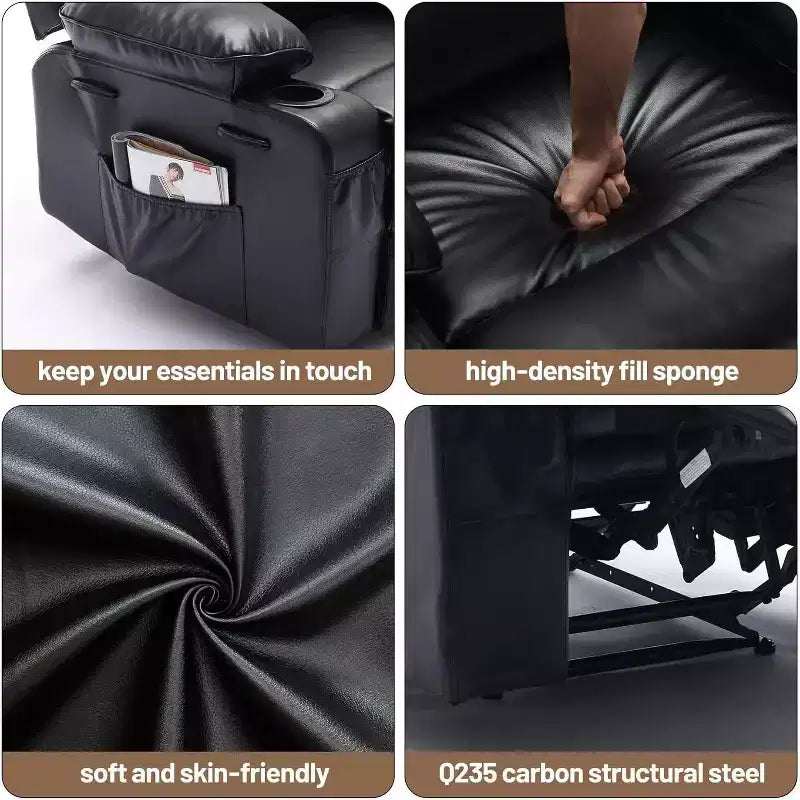 Fauteuil inclinable manuel extra-large en cuir véritable PU, adapté aux massages et aux compresses chaudes, avec 2 porte-gobelets et des poches, adapté aux adultes