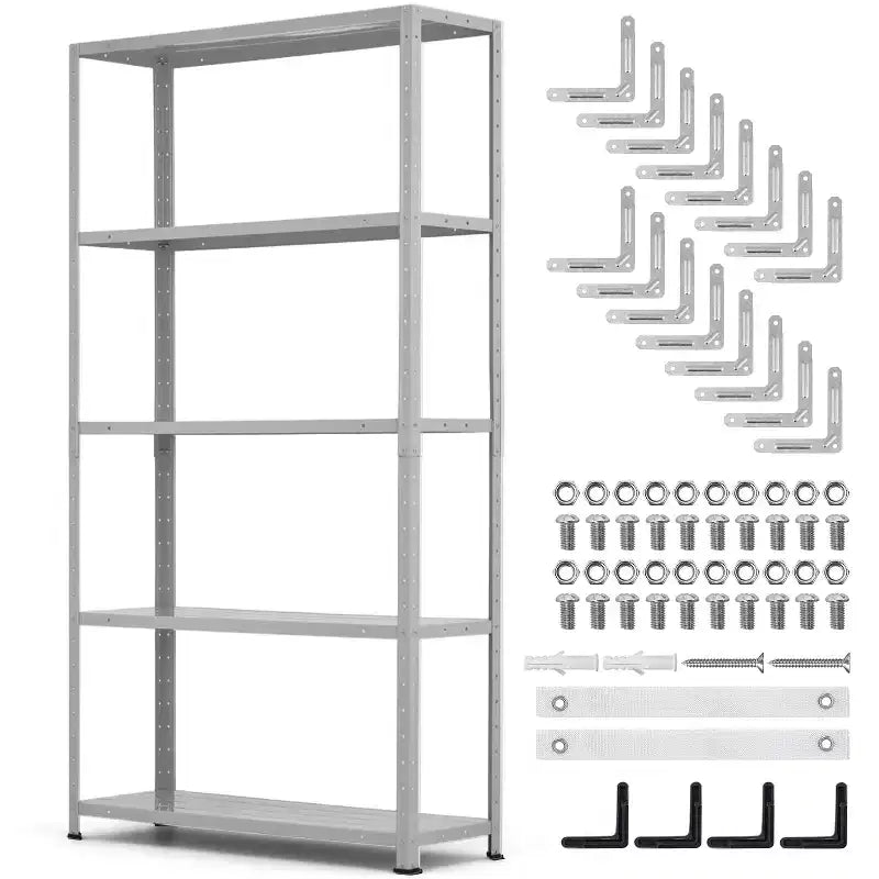 Étagère métallique à 5 niveaux très résistante, capacité de 227 kg, étagères de rangement de garage à hauteur réglable, étagères métalliques, étagères industrielles, argent