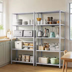 Étagère métallique à 5 niveaux très résistante, capacité de 227 kg, étagères de rangement de garage à hauteur réglable, étagères métalliques, étagères industrielles, argent