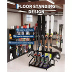 Support de rangement pour skis en acier, support de sol autoportant pour 4 paires de skis, bâtons, chaussures, casque et lunettes, organisateur de skis pour garage, sous-sol