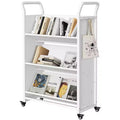 3-Tier Metal Rolling Storage Cart with Lockable Wheels and Side Hooks, White Finish, Versatile Shelving Unit for Home, Library, School, and Office