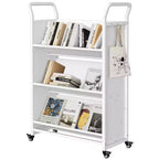 3-Tier Metal Rolling Storage Cart with Lockable Wheels and Side Hooks, White Finish, Versatile Shelving Unit for Home, Library, School, and Office
