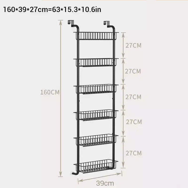Acekool Organiseur de Garde-Manger à Suspendre Derrière la Porte, Étagère de Rangement Murale en Métal Robuste à 6 Niveaux pour Cuisine