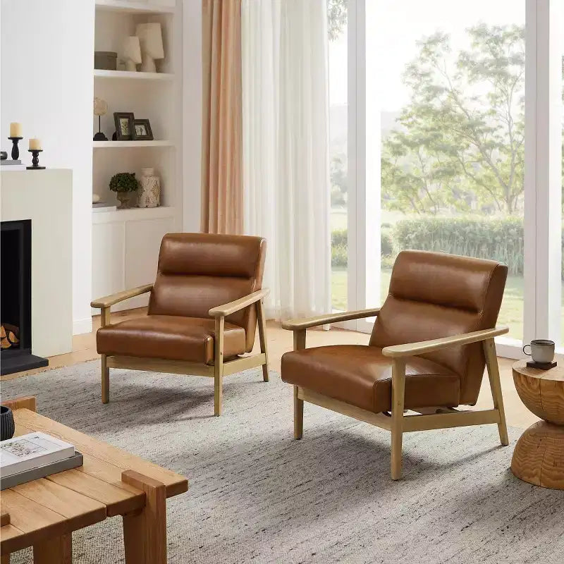 Fauteuil d'appoint moderne Art Leon en cuir et chêne