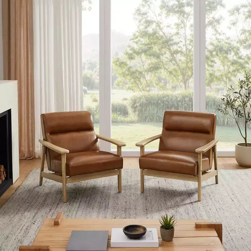Fauteuil d'appoint moderne Art Leon en cuir et chêne
