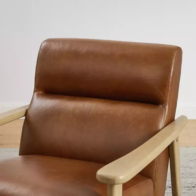 Fauteuil d'appoint moderne Art Leon en cuir et chêne