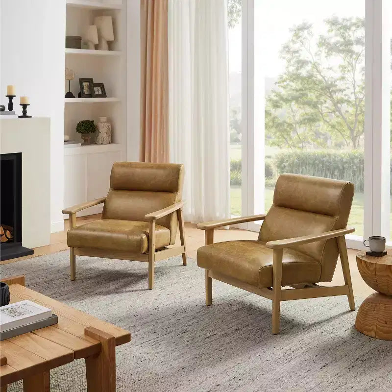 Fauteuil d'appoint moderne Art Leon en cuir et chêne