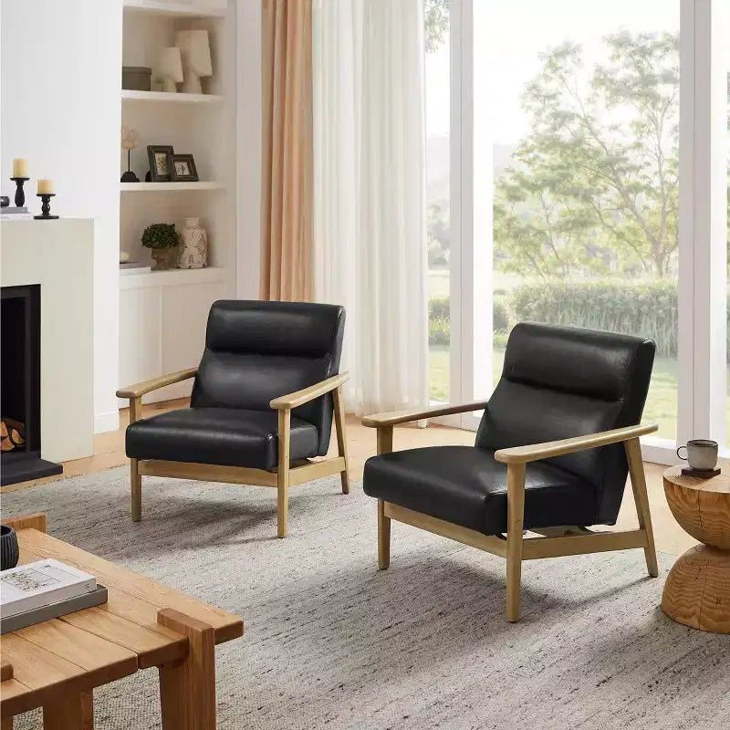 Fauteuil d'appoint moderne Art Leon en cuir et chêne
