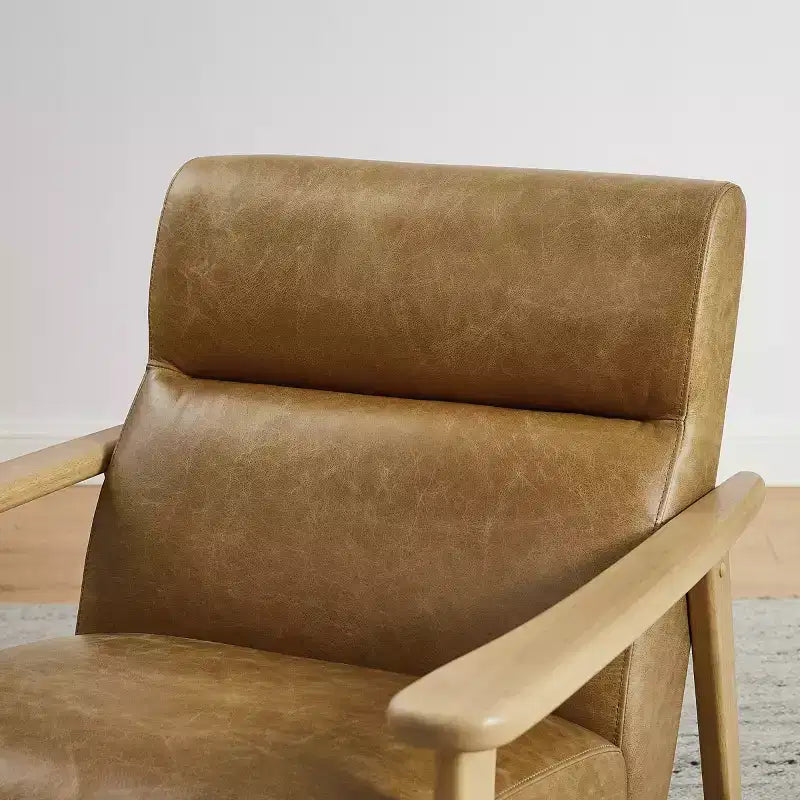 Fauteuil d'appoint moderne Art Leon en cuir et chêne