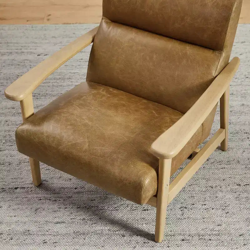 Fauteuil d'appoint moderne Art Leon en cuir et chêne