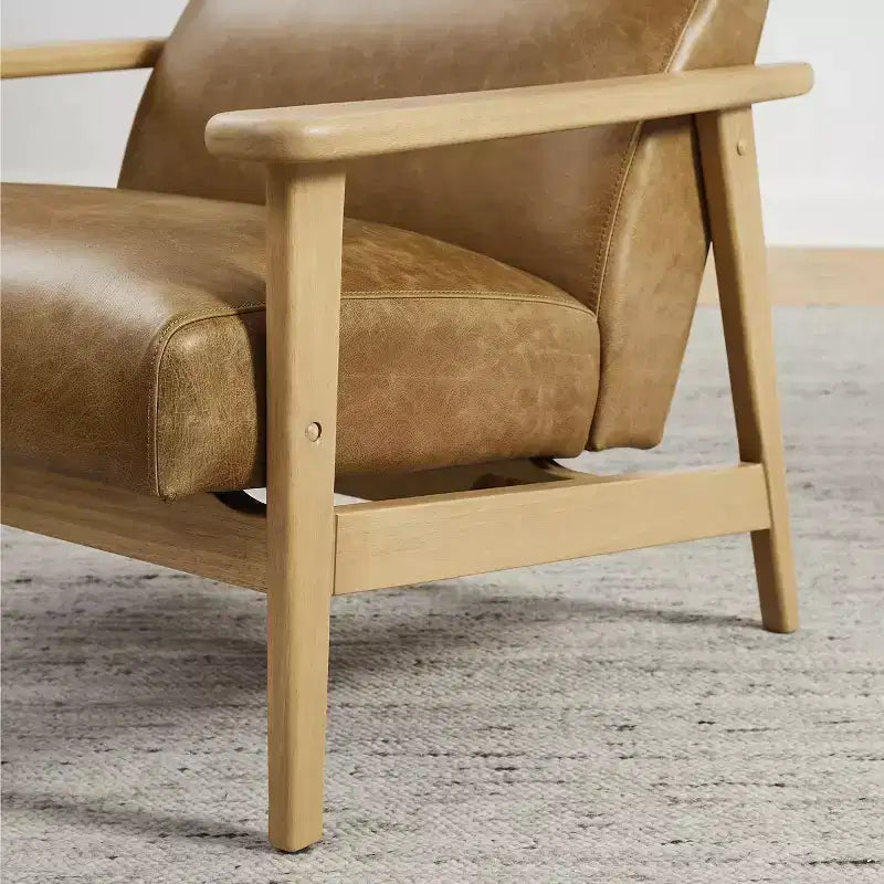 Fauteuil d'appoint moderne Art Leon en cuir et chêne
