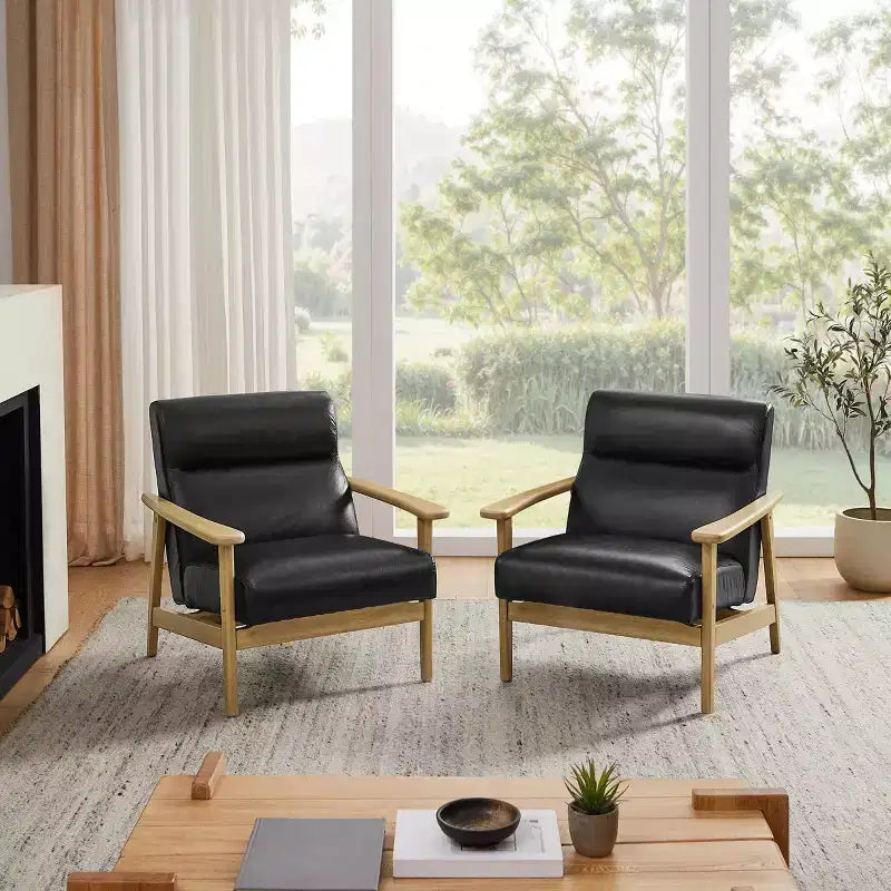 Fauteuil d'appoint moderne Art Leon en cuir et chêne