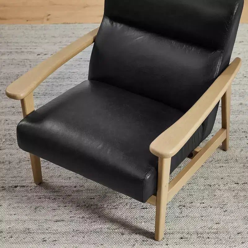 Fauteuil d'appoint moderne Art Leon en cuir et chêne
