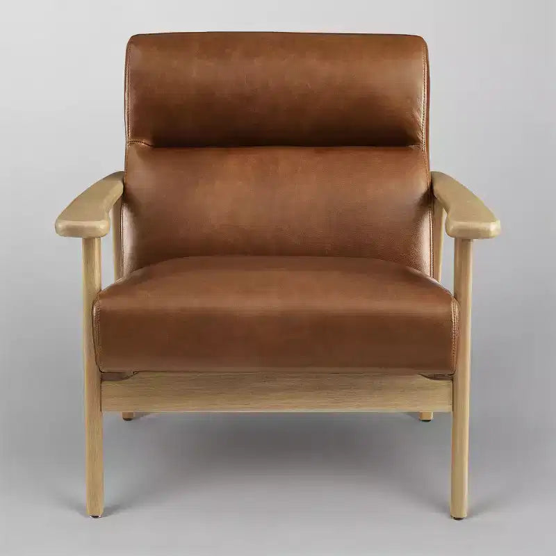 Fauteuil d'appoint moderne Art Leon en cuir et chêne