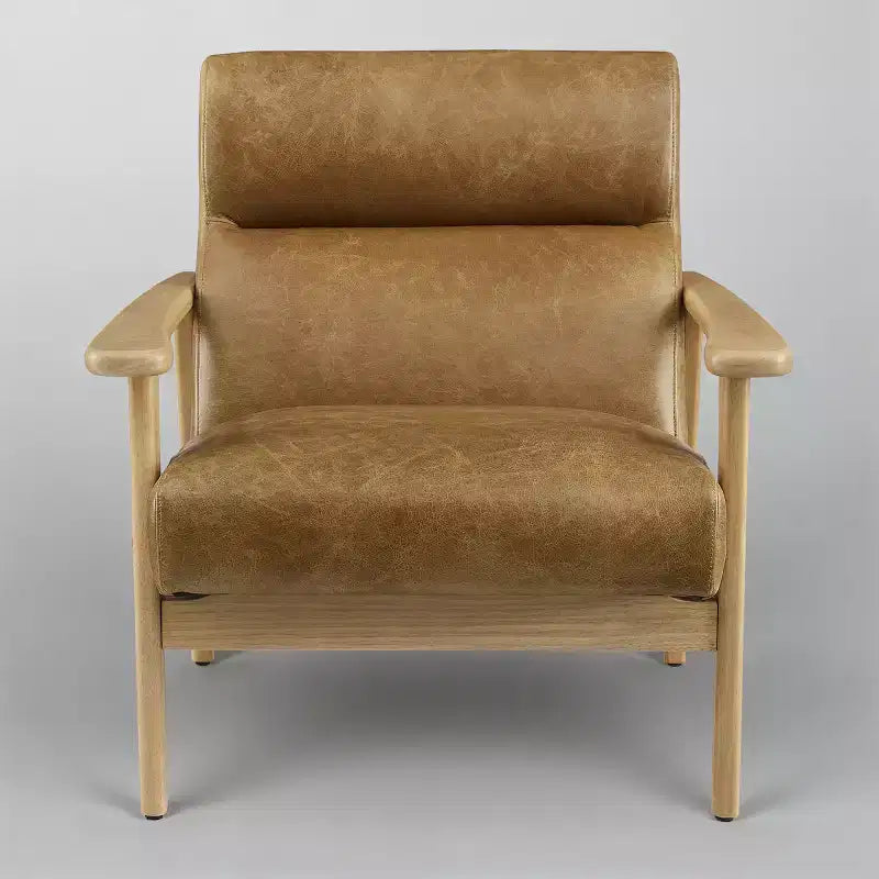 Fauteuil d'appoint moderne Art Leon en cuir et chêne