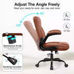 Chaise de bureau de direction en cuir PU, Chaise de bureau ergonomique à dossier haut avec hauteur réglable, Accoudoirs relevables Siège confortable pour le bureau à domicile