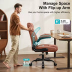 Chaise de bureau de direction en cuir PU, Chaise de bureau ergonomique à dossier haut avec hauteur réglable, Accoudoirs relevables Siège confortable pour le bureau à domicile