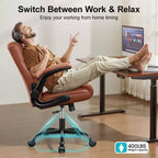 Chaise de bureau de direction en cuir PU, Chaise de bureau ergonomique à dossier haut avec hauteur réglable, Accoudoirs relevables Siège confortable pour le bureau à domicile