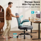 Chaise de bureau de direction en cuir PU, Chaise de bureau ergonomique à dossier haut avec hauteur réglable, Accoudoirs relevables Siège confortable pour le bureau à domicile