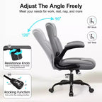 Chaise de bureau de direction en cuir PU, Chaise de bureau ergonomique à dossier haut avec hauteur réglable, Accoudoirs relevables Siège confortable pour le bureau à domicile