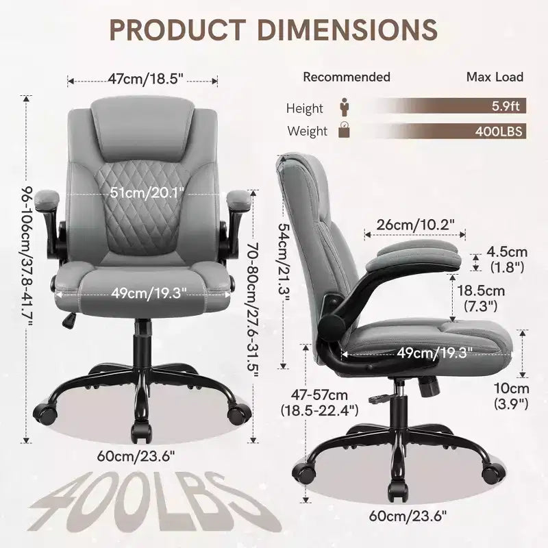 Chaise de bureau de direction en cuir PU, Chaise de bureau ergonomique à dossier haut avec hauteur réglable, Accoudoirs relevables Siège confortable pour le bureau à domicile
