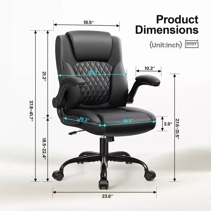 Chaise de bureau de direction en cuir PU, Chaise de bureau ergonomique à dossier haut avec hauteur réglable, Accoudoirs relevables Siège confortable pour le bureau à domicile