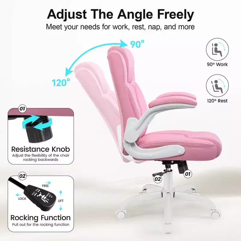 Chaise de bureau de direction en cuir PU, Chaise de bureau ergonomique à dossier haut avec hauteur réglable, Accoudoirs relevables Siège confortable pour le bureau à domicile