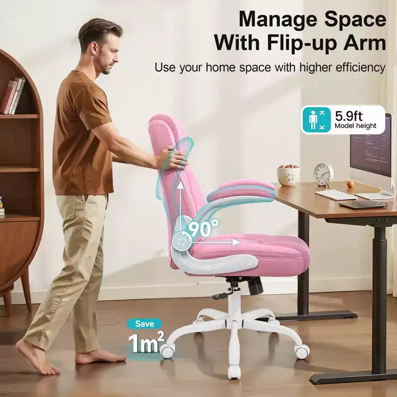 Chaise de bureau de direction en cuir PU, Chaise de bureau ergonomique à dossier haut avec hauteur réglable, Accoudoirs relevables Siège confortable pour le bureau à domicile
