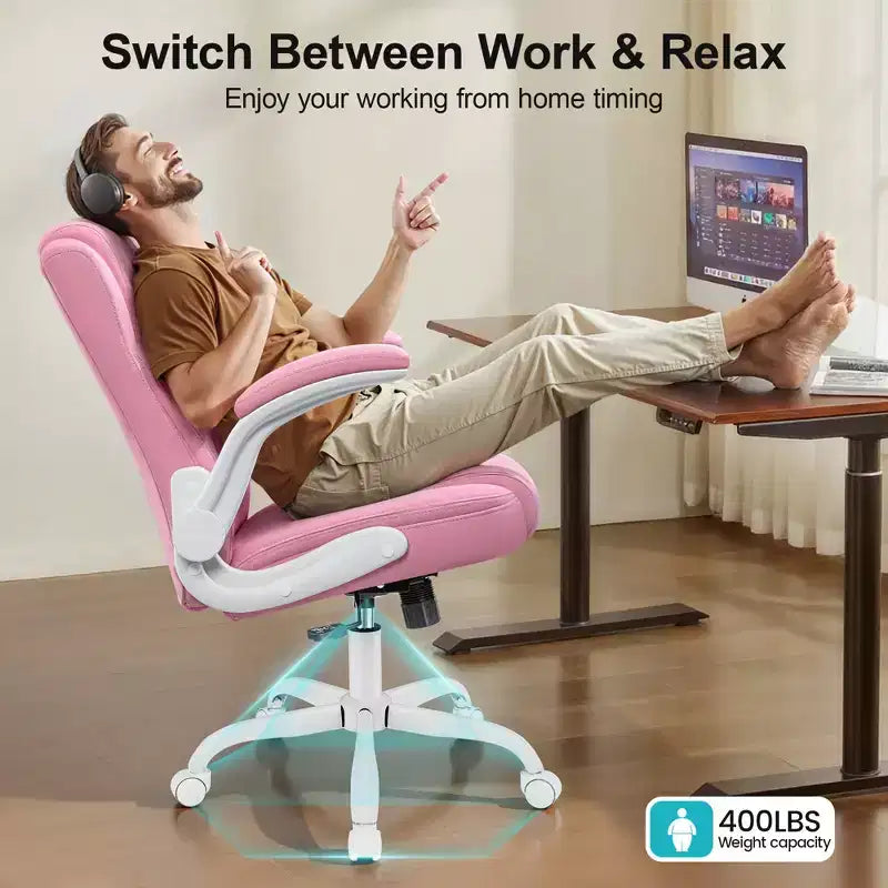 Chaise de bureau de direction en cuir PU, Chaise de bureau ergonomique à dossier haut avec hauteur réglable, Accoudoirs relevables Siège confortable pour le bureau à domicile