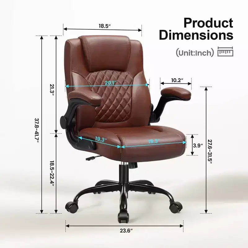 Chaise de bureau de direction en cuir PU, Chaise de bureau ergonomique à dossier haut avec hauteur réglable, Accoudoirs relevables Siège confortable pour le bureau à domicile